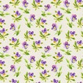 Botanical seamless backdrop with pretty violet flowers on paper texture