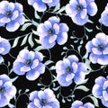 Botanical seamless pattern with anemones and leaves . Royalty Free Stock Photo