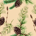 Botanical seamless pattern of forest plants and trees Royalty Free Stock Photo