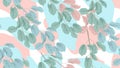 Botanical seamless pattern, green, blue and pink leaves with abstract shapes on white Royalty Free Stock Photo