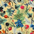 Botanical seamless pattern of hand drawn berries,Autumn seamless pattern