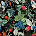 Botanical seamless pattern of hand drawn berries,Autumn seamless pattern