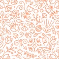 Botanical seamless pattern with lush vegetation of summer meadow. Backdrop with blooming flowers and wild flowering