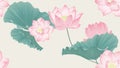 Botanical seamless pattern, pink lotus flowers and leaves on light brown background Royalty Free Stock Photo