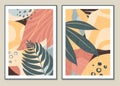 Botanical set vector wall art. Abstract pattern of flowers and branches for collages, posters, covers, ideal for wall decoration.