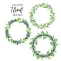 Botanical set of watercolor wreaths with greens and berries.