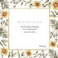 Botanical square decorative frame watercolor vector illustration, banner. Royalty Free Stock Photo