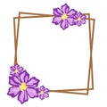 Botanical square frame design template elements, purple flower frame illustration, floral border with editable line Royalty Free Stock Photo