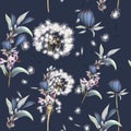 6Botanical vector pattern with dandelions, flowers and lavender