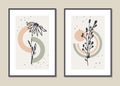 Botanical wall art vector set. Abstract pattern of flowers and branches for collages Royalty Free Stock Photo