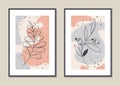 Botanical wall art vector set. Abstract pattern of flowers and branches for collages posters covers