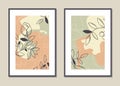 Botanical wall art vector set. Abstract pattern of flowers and branches for collages posters covers ideal for wall decoration. Royalty Free Stock Photo