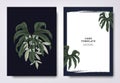 Botanical wedding invitation card template design, Anthurium pedatoradiatum leaves on dark blue background