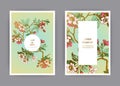 Botanical wedding invitation card template design, hand drawn sakura flowers and leaves on branches, vintage rural cherry blossom Royalty Free Stock Photo