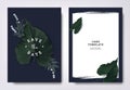 Botanical wedding invitation card template design, hearted shape leaves and lavender flowers on dark blue background Royalty Free Stock Photo