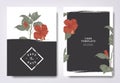 Botanical wedding invitation card template design, hibiscus flowers and leaves with black grunge frame Royalty Free Stock Photo