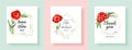 Botanical wedding invitation card template design, red and pink poppy flowers and leaves. Minimalist vintage style Royalty Free Stock Photo