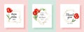 Botanical wedding invitation card template design, red and pink poppy flowers and leaves. Minimalist vintage style Royalty Free Stock Photo