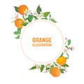 Botanical wedding invitation card, vintage Save the Date, template frame design of orange, citrus fruit, flowers and leaves Royalty Free Stock Photo