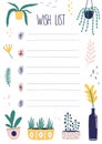 Botanical wish list flat vector illustration. Blank numbered list with flowers illustrations isolated on white. Empty