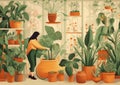 woman houseplant botanist indoor growing pot hobby entrepreneur gardener flower florist. Generative AI. Royalty Free Stock Photo