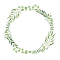 Botanical wreath of green branches and leaves