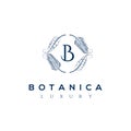 Botanics vector logo. Bio cosmetics emblem. Organic product sign. Leaf illustration