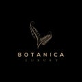 Botanics vector logo. Bio cosmetics emblem. Organic product sign. Leaf illustration Royalty Free Stock Photo