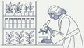 Botanist Researcher with Microscope, Plant Science Biology, vector design Generative AI Royalty Free Stock Photo