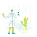 Botanist Scientist Character in Greenhouse with Shovel and Test Tube Learning Exotic and Rare Plants Species Royalty Free Stock Photo