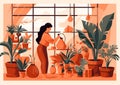 botanist woman gardener potted indoor flower pot houseplant entrepreneur hobby florist. Generative AI. Royalty Free Stock Photo
