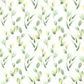 Botany leaves green watercolor seamless pattern