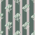 Botany seamless pattern with maedow yarrow flower silhouettes print. Striped backround