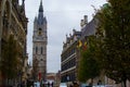 Botermarkt, one of the main streets in the old town of Ghent, Belgium, Europe, with the Town Hall on the right side and the Belfry Royalty Free Stock Photo