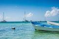 Botes anchored on the beach at Los Roques National Park Royalty Free Stock Photo