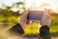 Both hands hold the phone Royalty Free Stock Photo