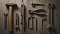 Both the metallic tools and the wood emphasizing an old fashioned workshop Royalty Free Stock Photo