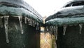 Both of trash can was covered by ice