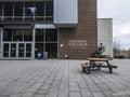 Bothell, WA USA - circa April 2021: Exterior view of Cascadia College`s Mobius Hall education building at the University of