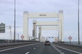 Botlekbrug, concrete vertical lift bridge on motorway A15 in the Port of Rotterdam Royalty Free Stock Photo