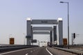 The Botlekbrug, an concrete vertical lift bridge over the Oude Maas River in the Port of Rotterdam Royalty Free Stock Photo