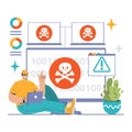 Botnet attack illustration. Flat vector illustration Royalty Free Stock Photo