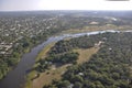 Airshot: Maun-City at the boarder of the Okavango-Delta river in Royalty Free Stock Photo