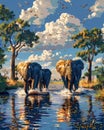 Botswana Elephant Painting, African Art, Wildlife, Nature, Landscape, Digital, Animal Royalty Free Stock Photo