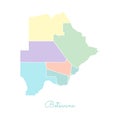 Botswana region map: colorful with white outline.