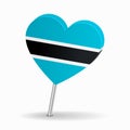 Botswanan flag heart-shaped map pointer layout. Vector illustration.