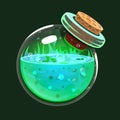 Bottle of acid. Game icon of magic elixir. Interface for rpg or match3 game. Big variant.