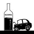 Bottle with alcohol, a car accident. Drunkenness and driving. St