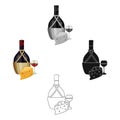 A bottle of alcohol, wine in a glass and cheese. Alcohol single icon in cartoon,black style vector symbol stock Royalty Free Stock Photo