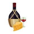 A bottle of alcohol, wine in a glass and cheese. Alcohol single icon in cartoon style vector symbol stock illustration Royalty Free Stock Photo